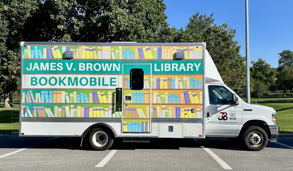 side view of the j v brown bookmobile